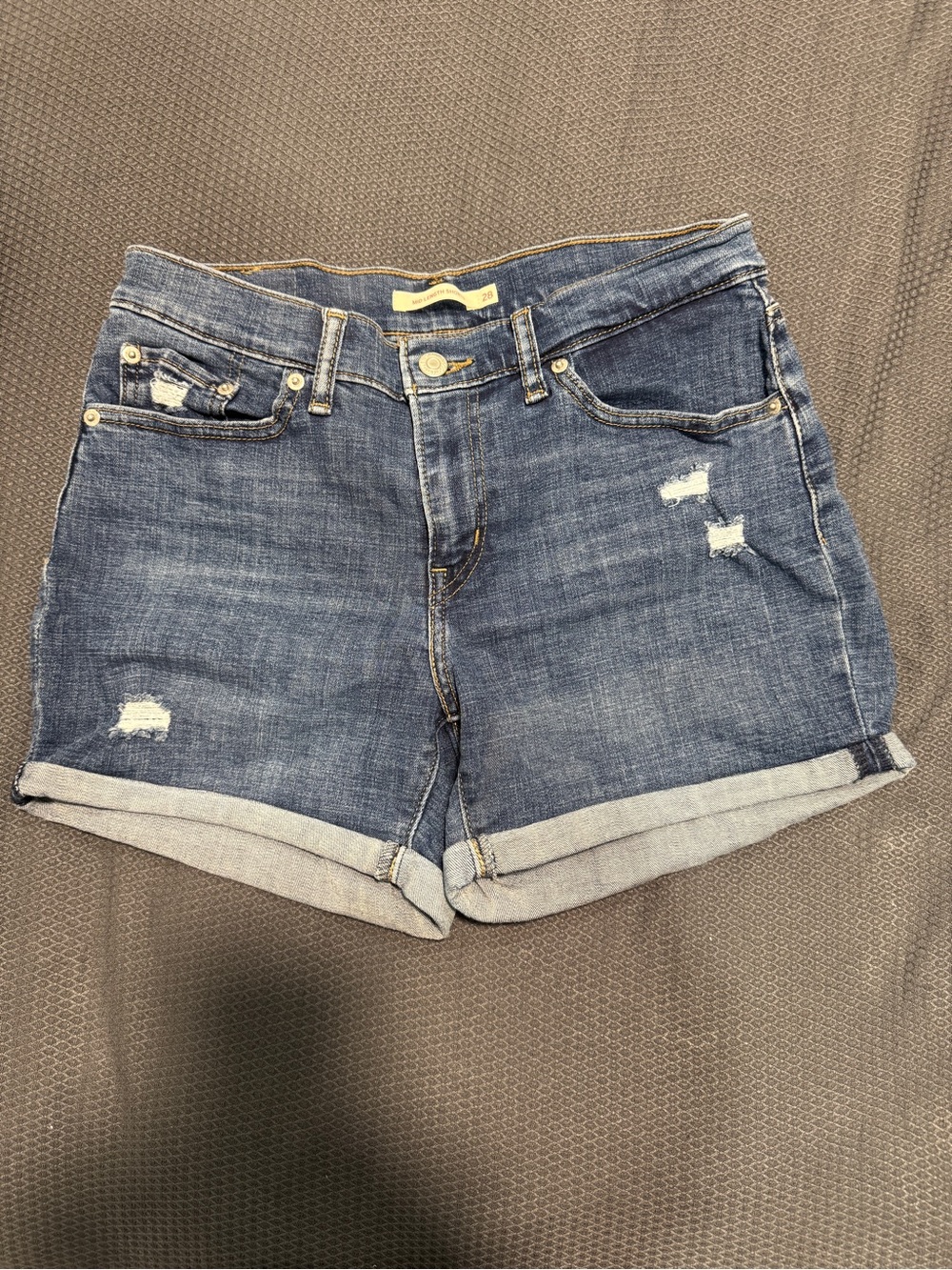 Levi’s Mid Length Women's Dark Blue Denim Roll-Cuff Shorts 28